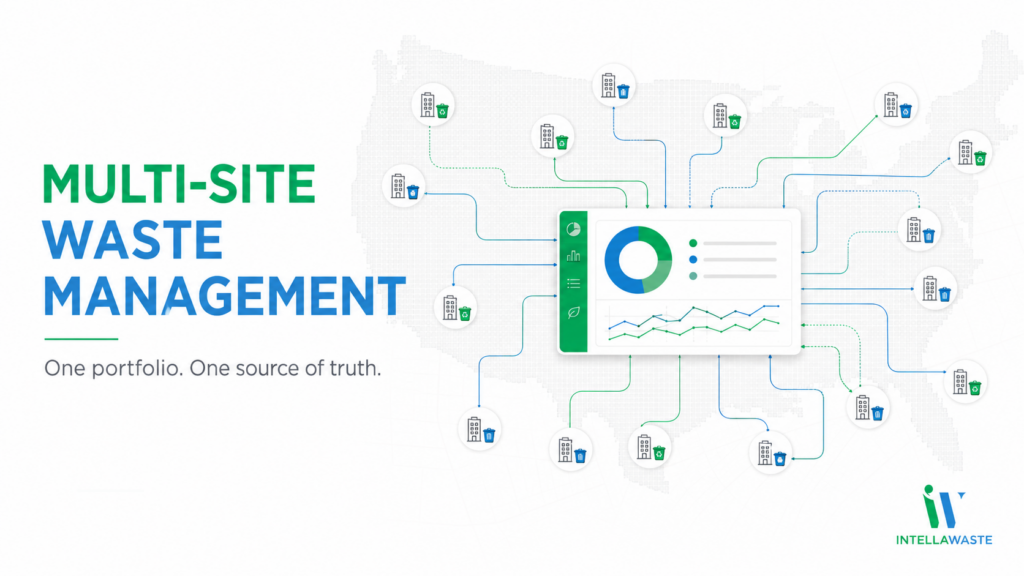 Multi-site waste management software connecting business locations to one centralized waste analytics dashboard