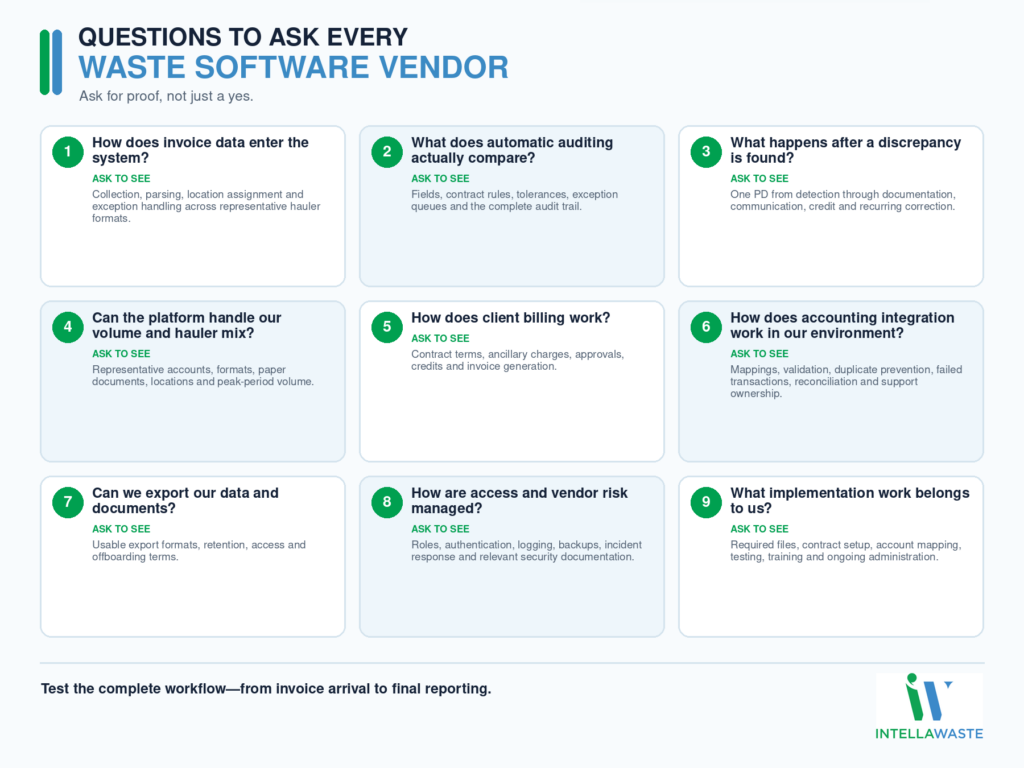 Nine questions to ask waste management software vendors and the proof buyers should request.